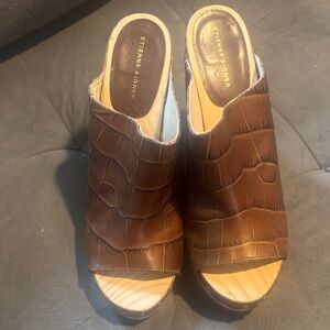 Etienne Aigner Brown Croc-Embossed Open-Toe Mules